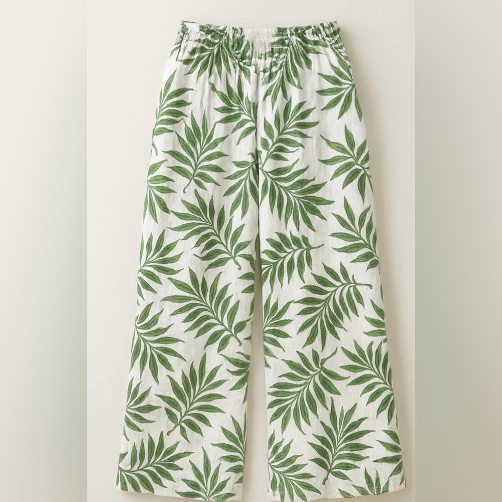 Leafy Green Print Wide Leg Pants